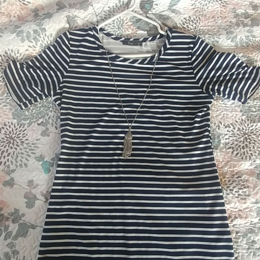 Navy blue and white striped top